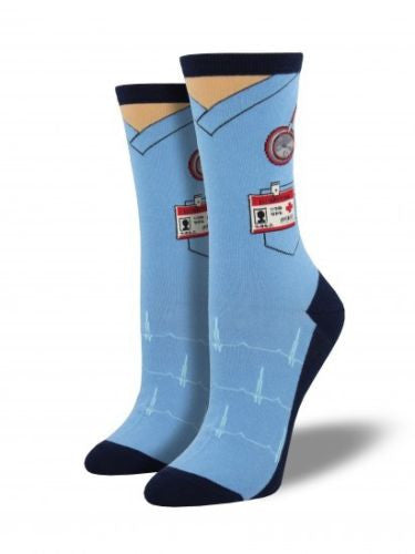 Socksmith Womens Scrubs blue crew socks 1 pair size 9-11 NWT novelty casual